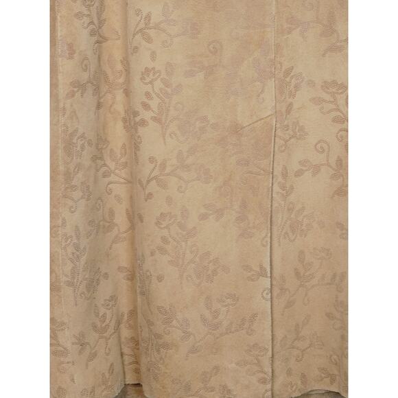 Tyler Boe Leather Trench Coat Genuine Leather Button Front Jacquard Tan Womens M - Picture 3 of 8